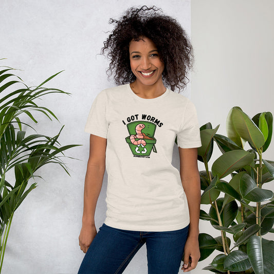 "I Got Worms" Worm Bucket Logo T-shirt, unisex